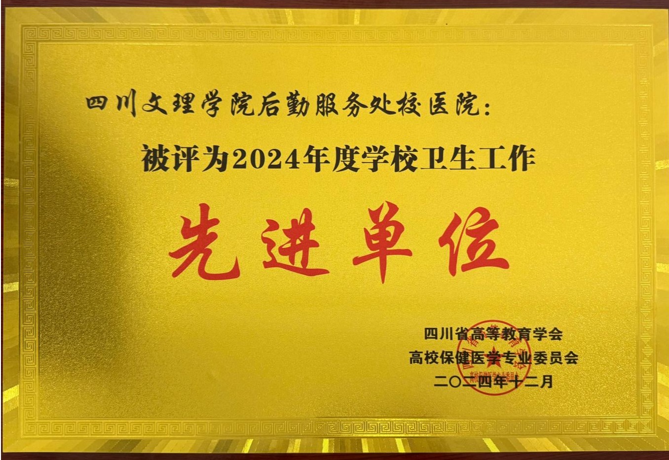 校医院荣获“2024年度学校卫生工作先进单位”称号